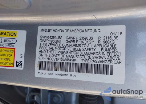 2018 Honda Accord Lx from USA, damaged, VIN 1HGCV1F10JA084984